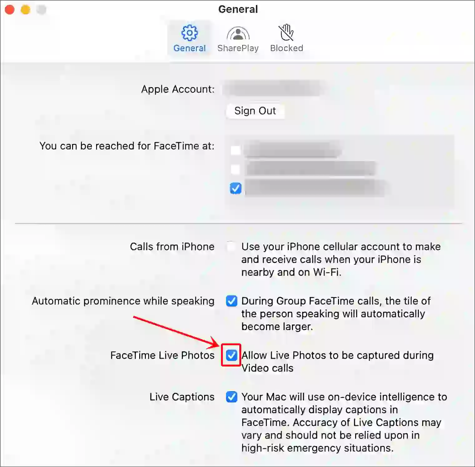 turn on facetime live photos on mac