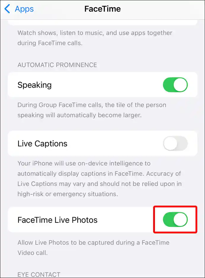 turn on facetime live photos