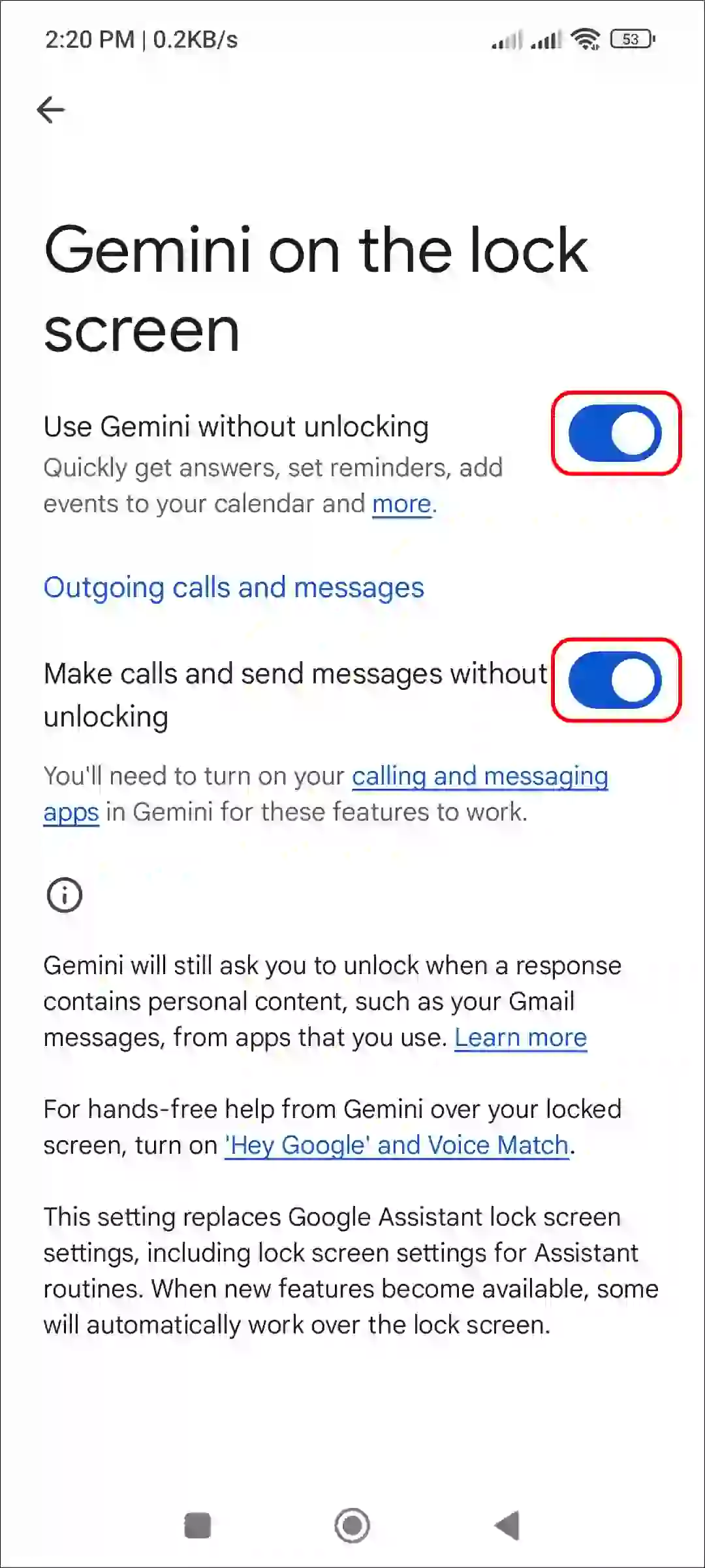 turn on gemini on lock screen android
