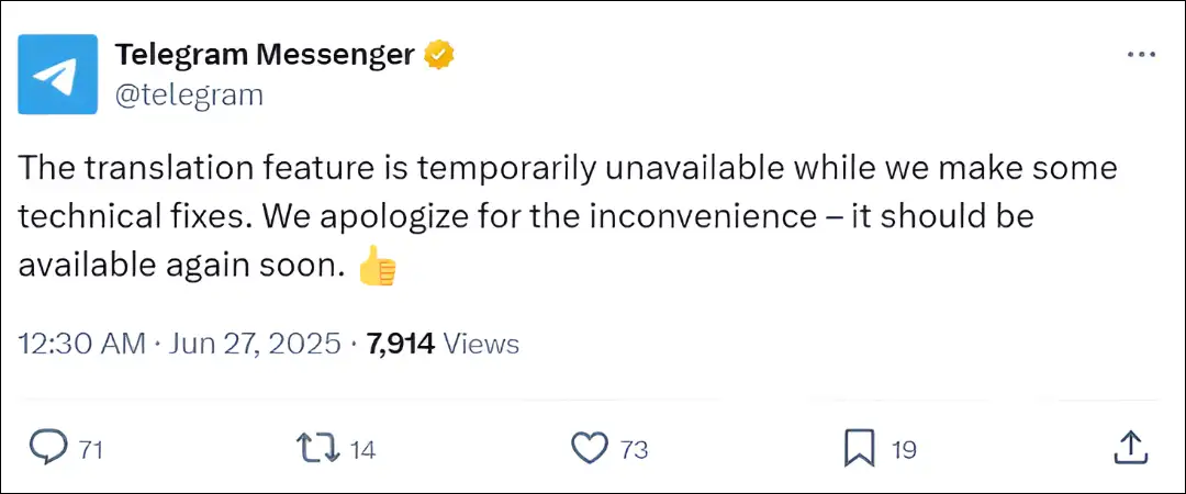 Telegram translation disabled