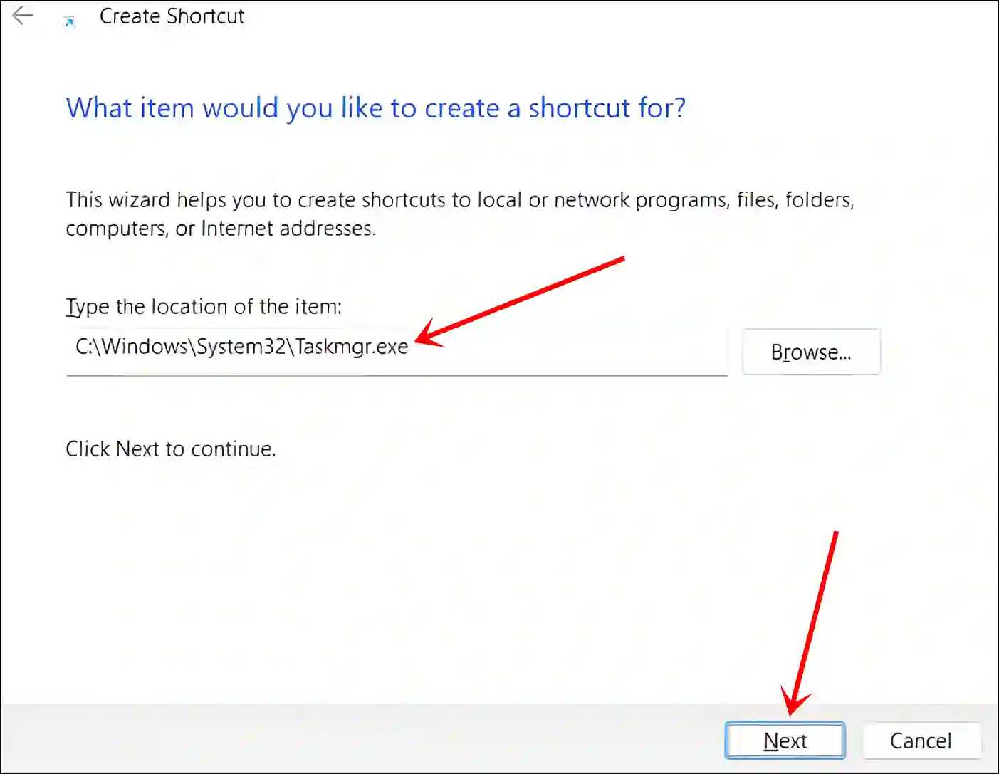 create task manager shortcut