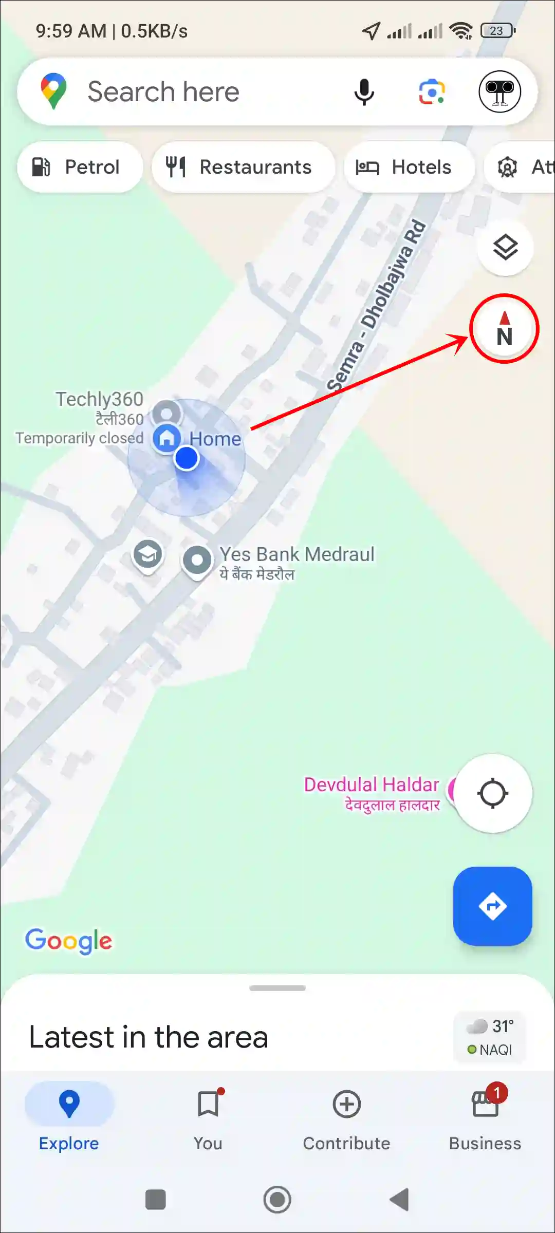 google maps compass north pole