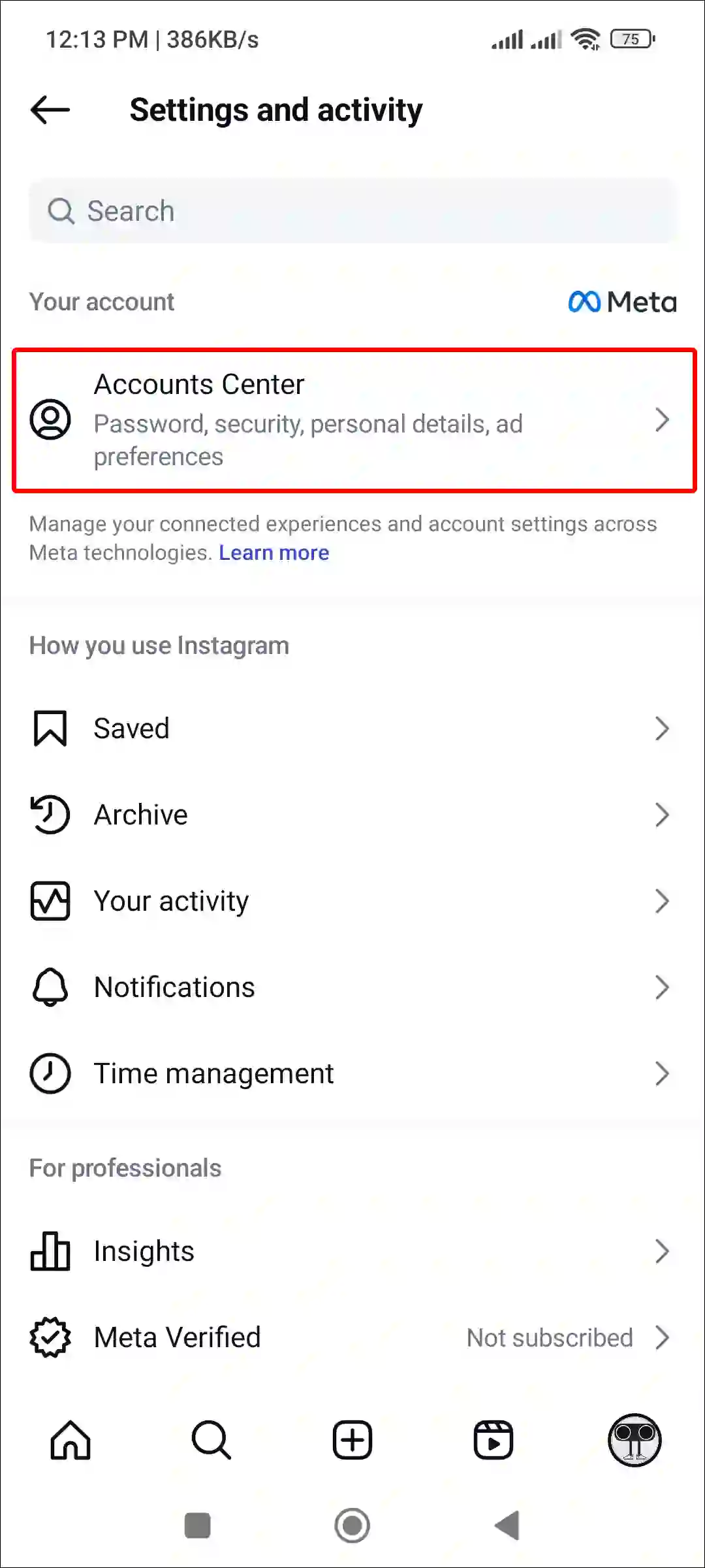 instagram account center