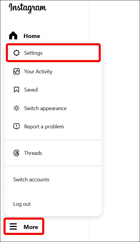 instagram web settings