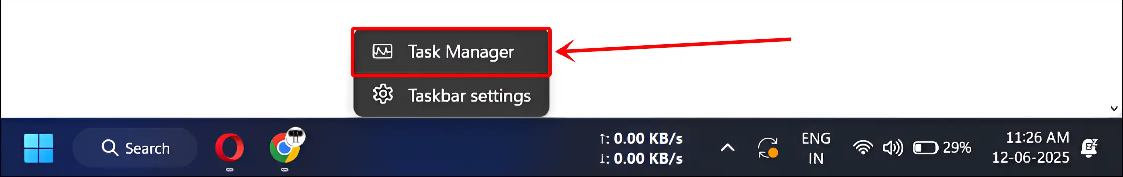 open task manager from taskbar windows 11
