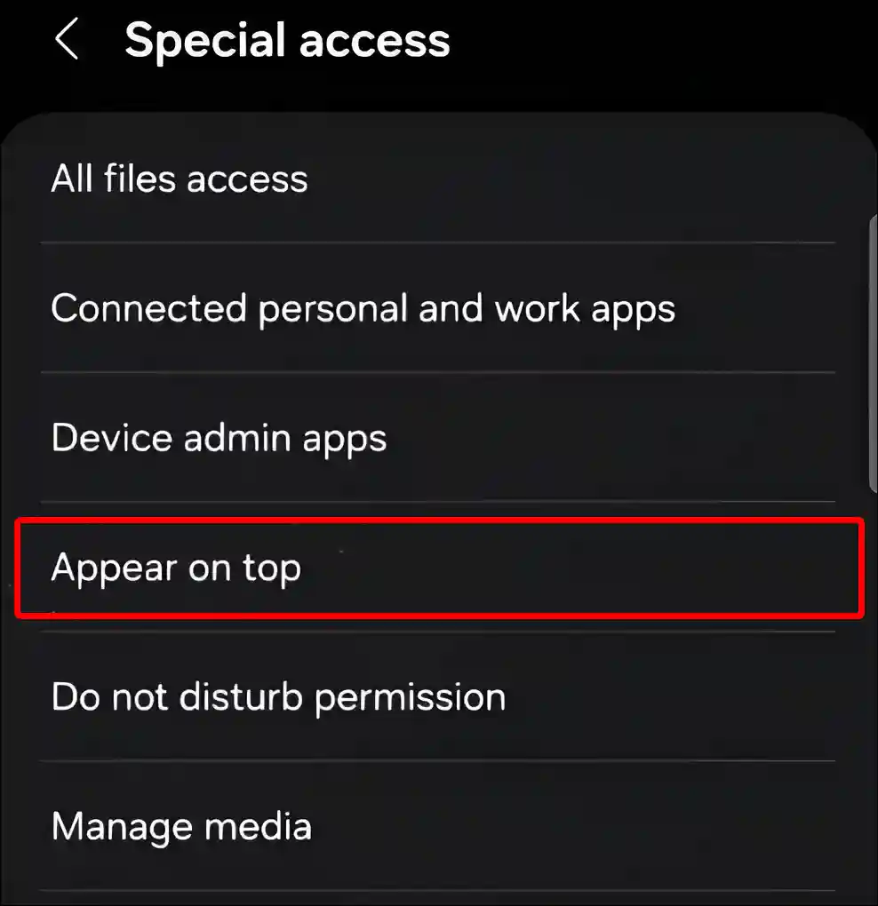 samsung appear on top setting