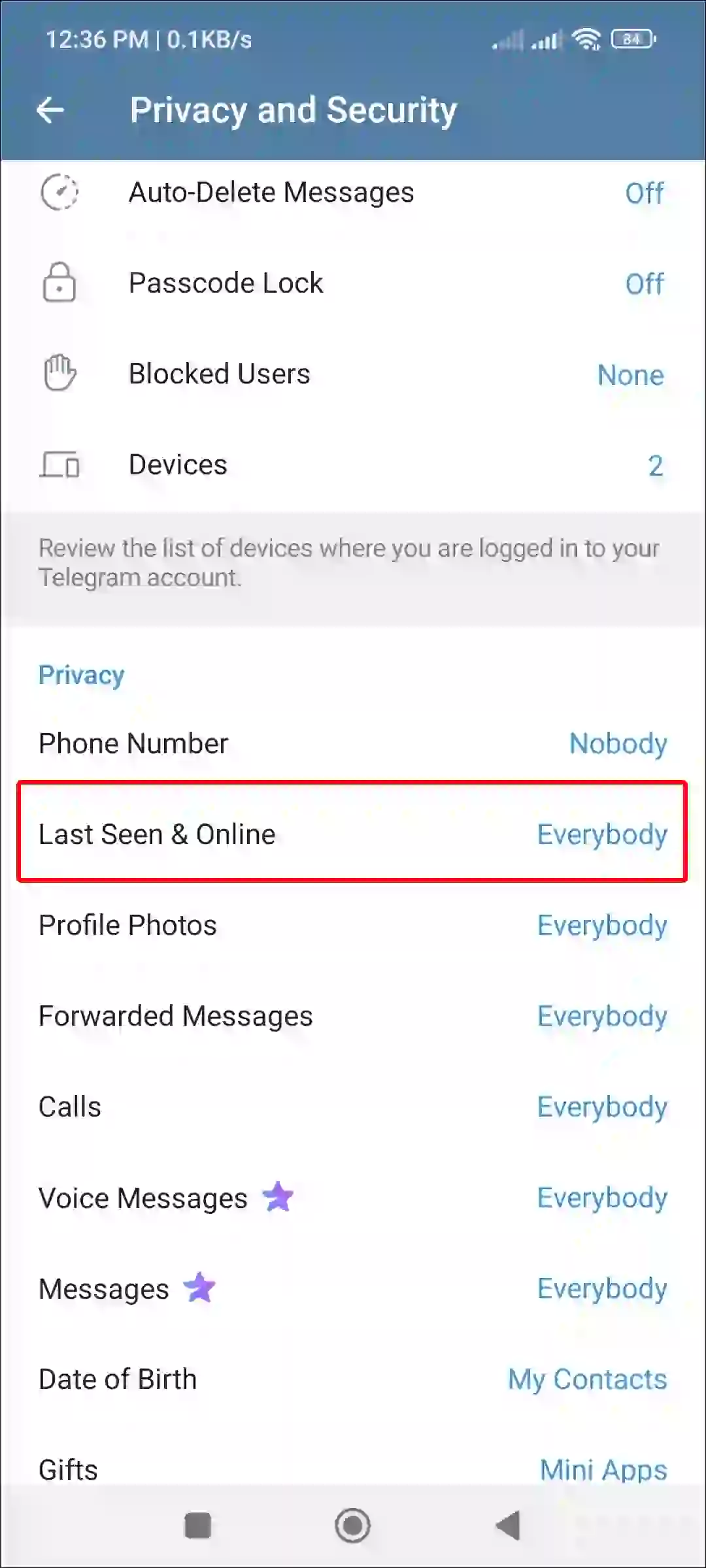 telegram last seen and online