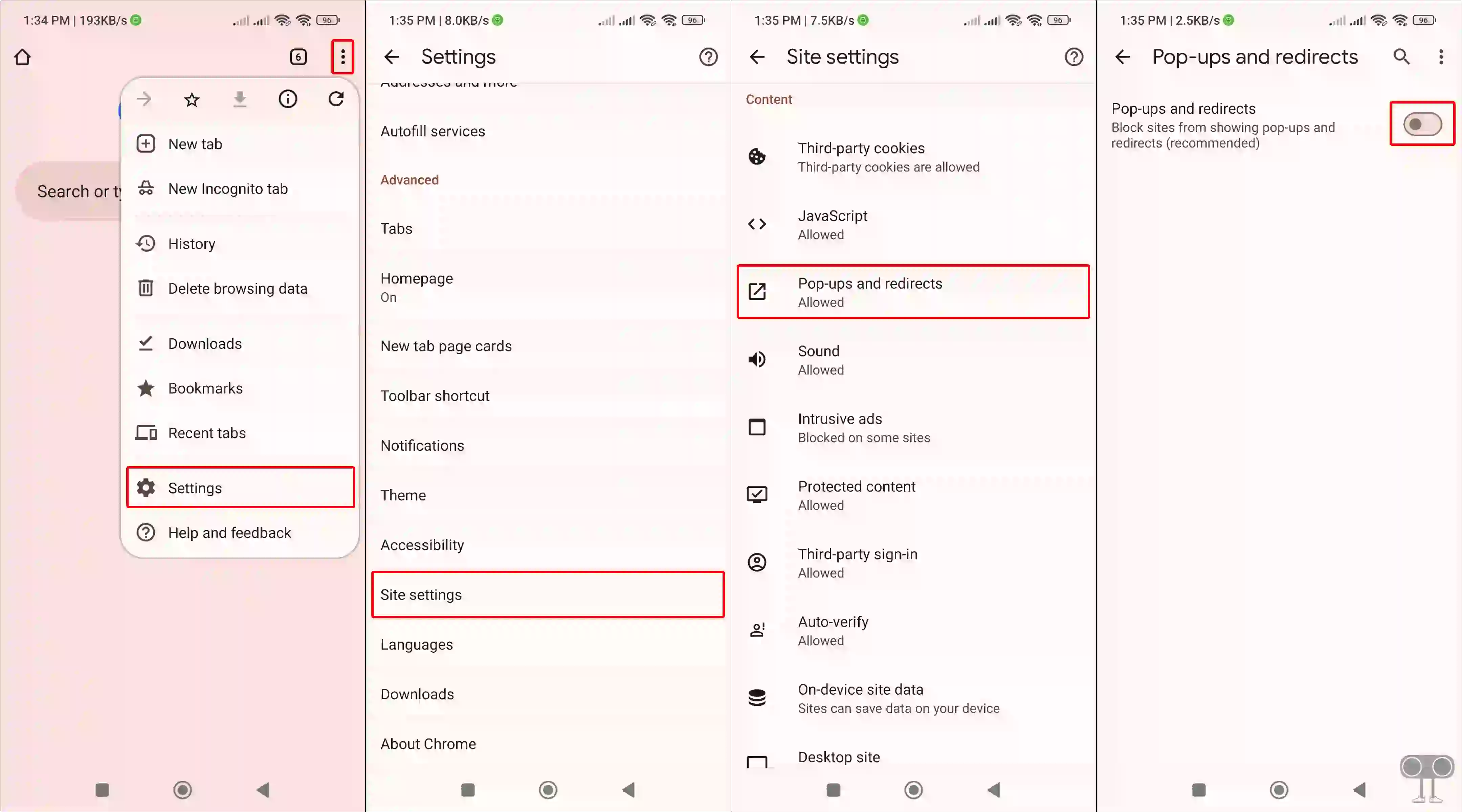 turn off pop-ups and redirects on android