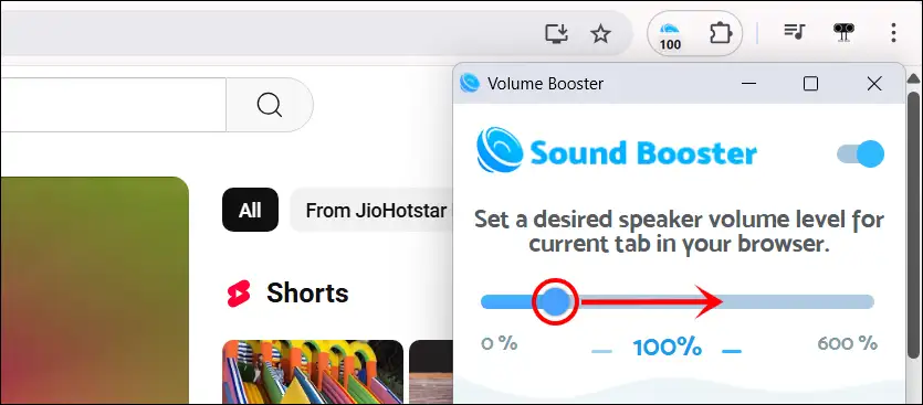 Turn up sound on google chrome using Sound booster