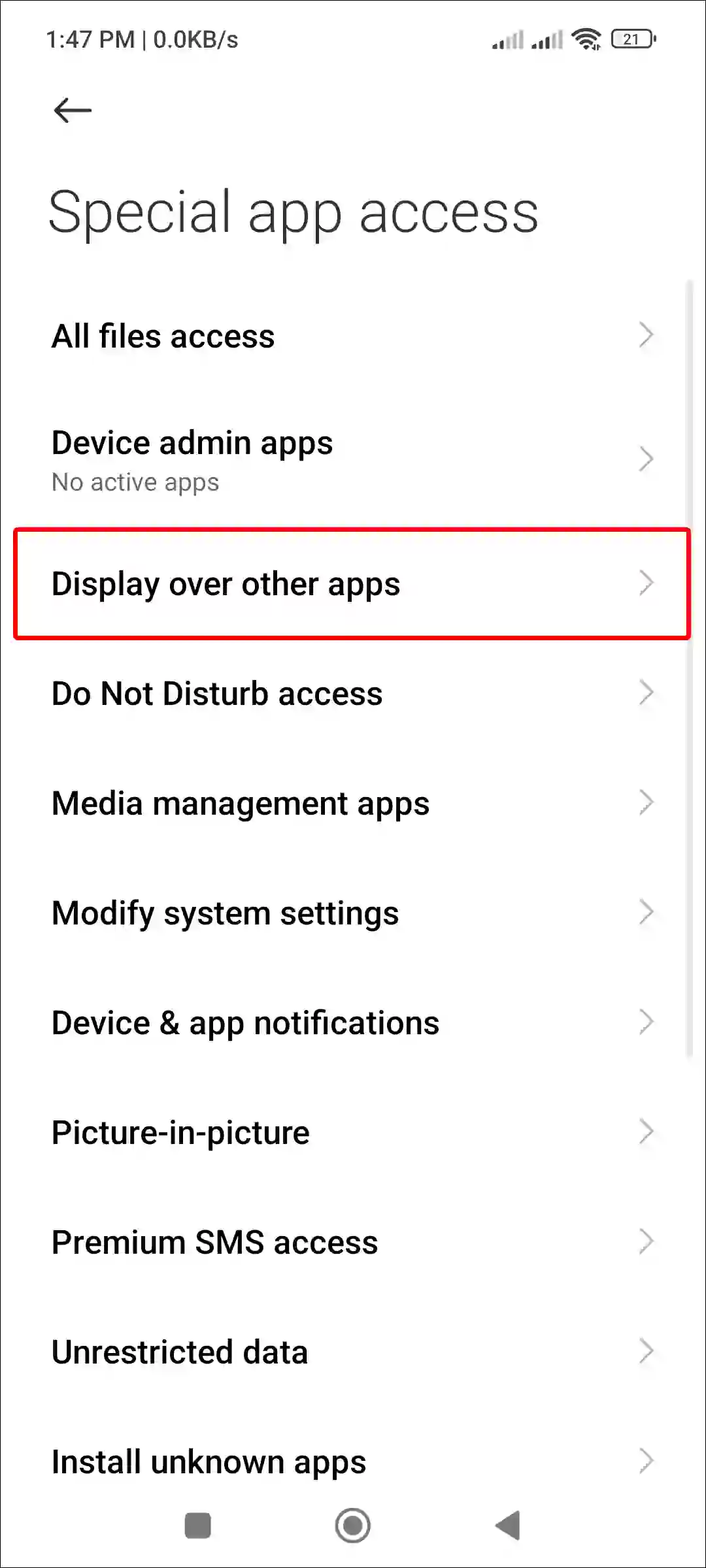 xiaomi display over other apps