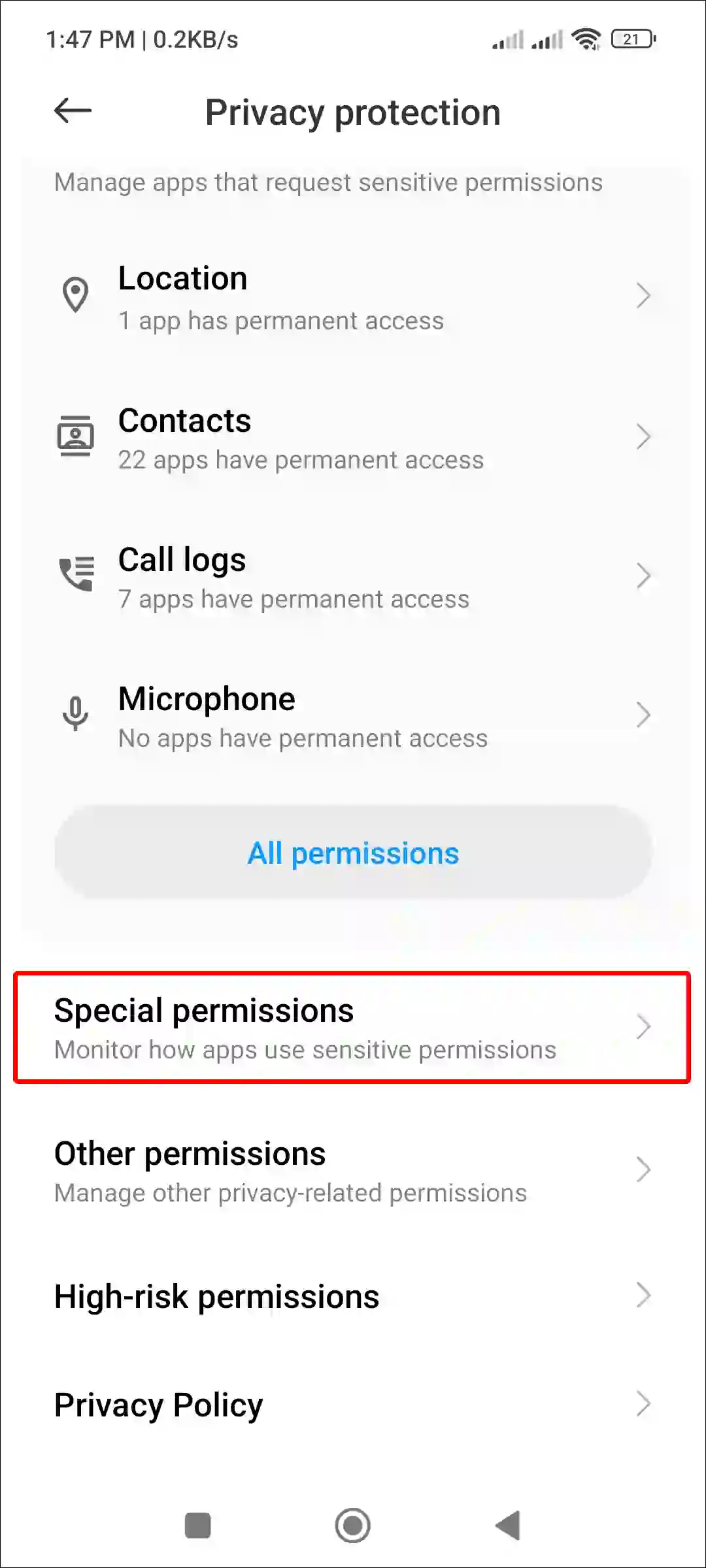 xiaomi special permissions