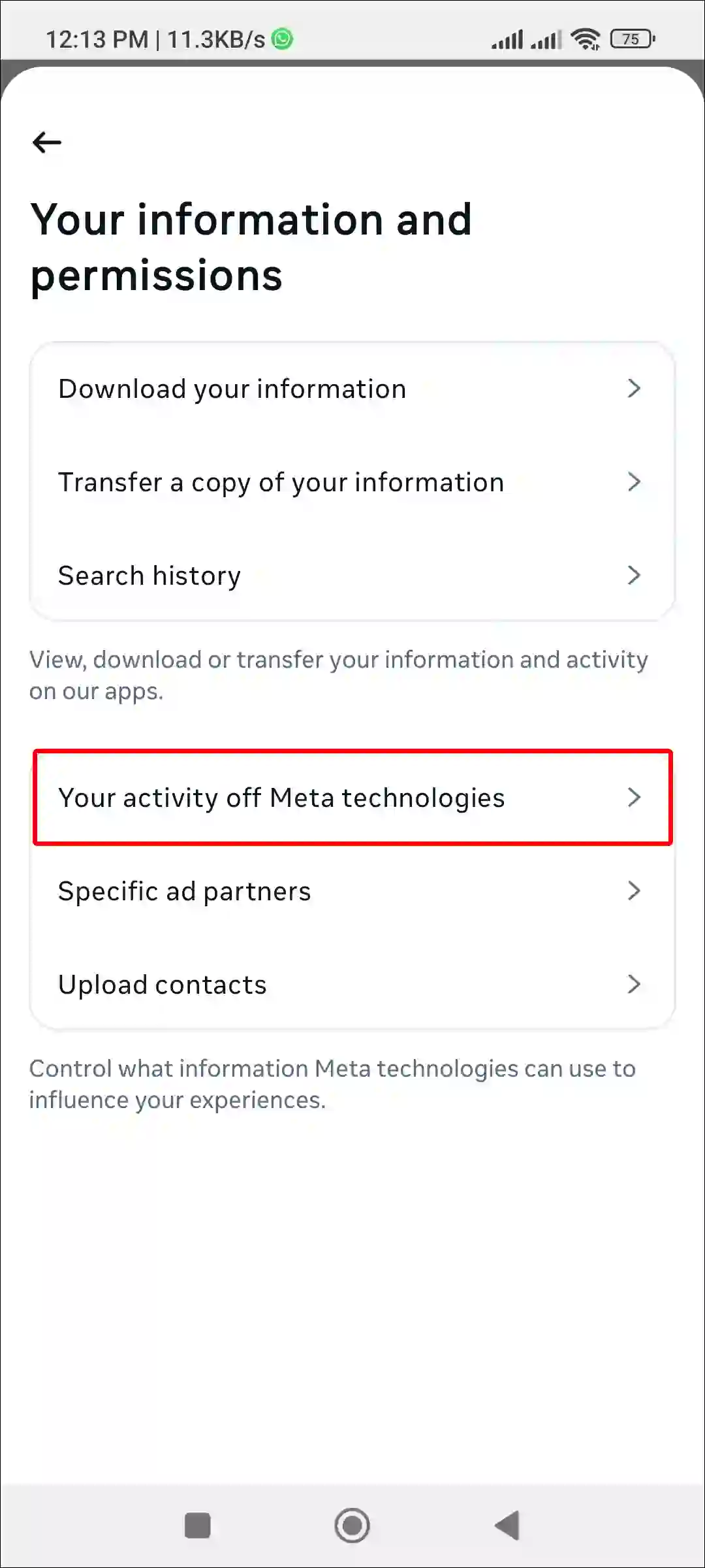 your activity off meta technologies instagram