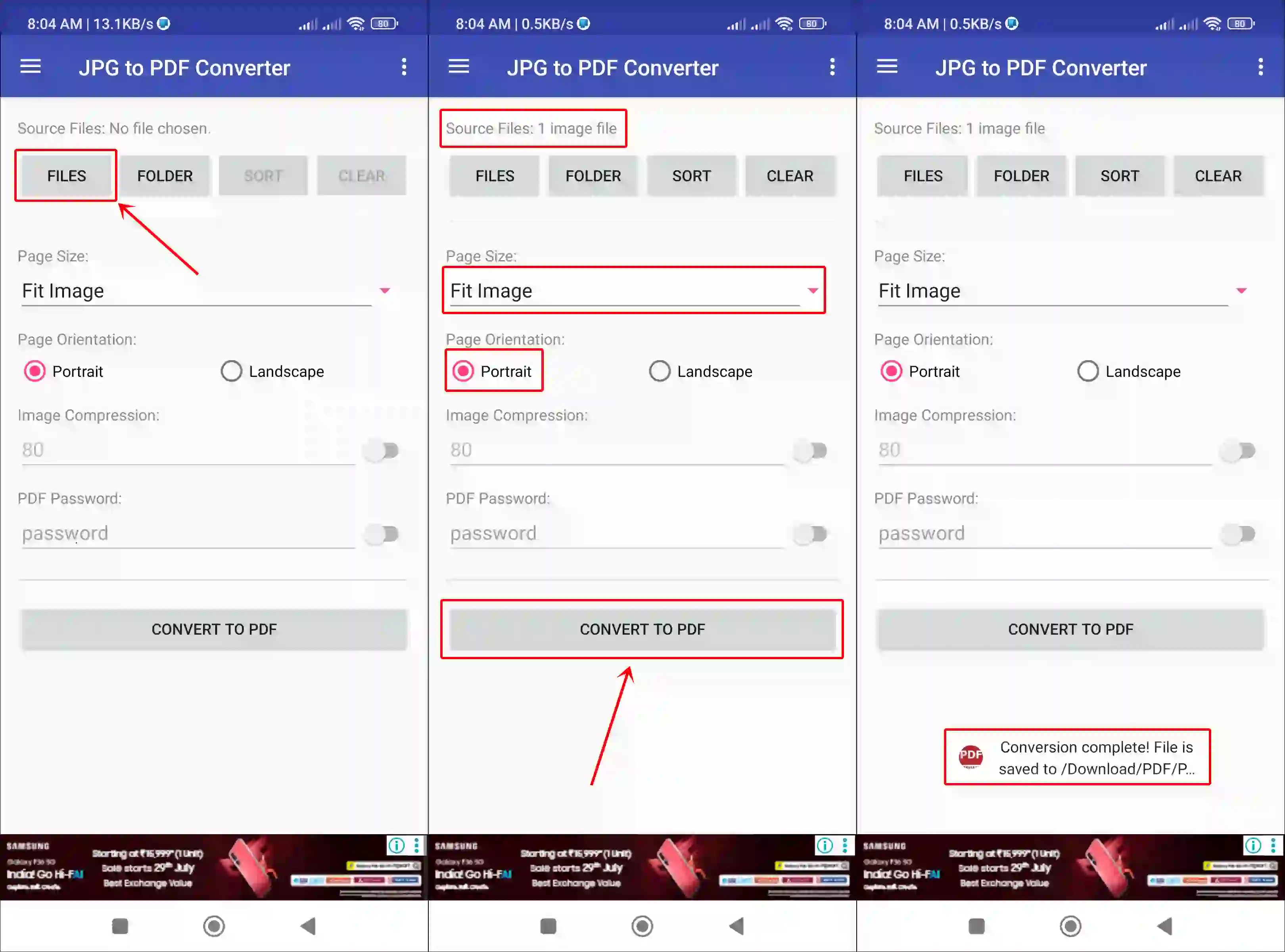 convert jpg to pdf on android using app