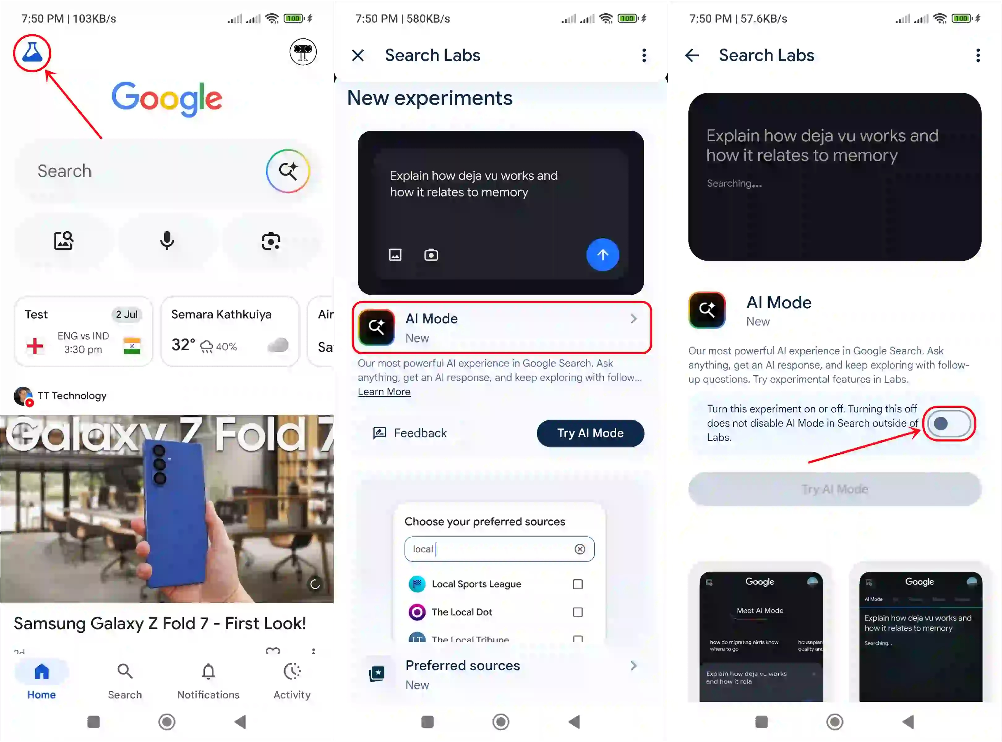 Disable ai mode in google search android