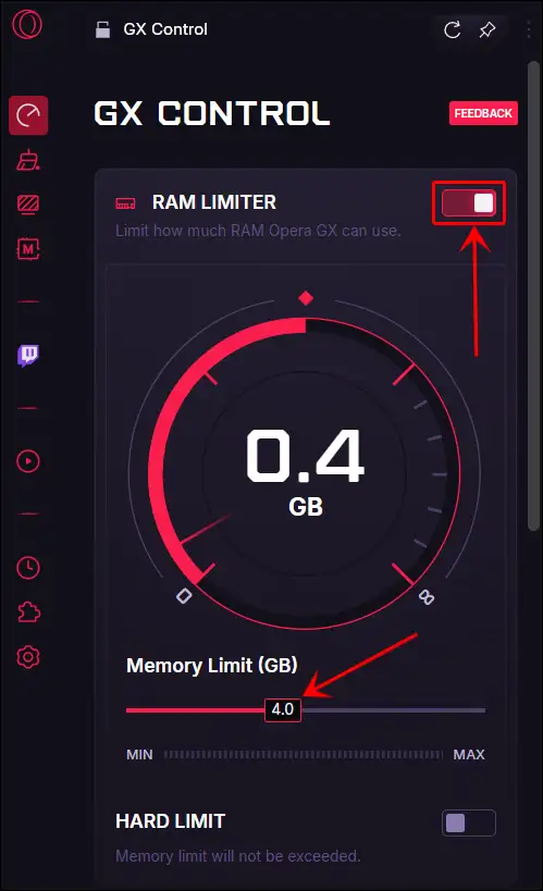 how to limit ram usage in opera gx