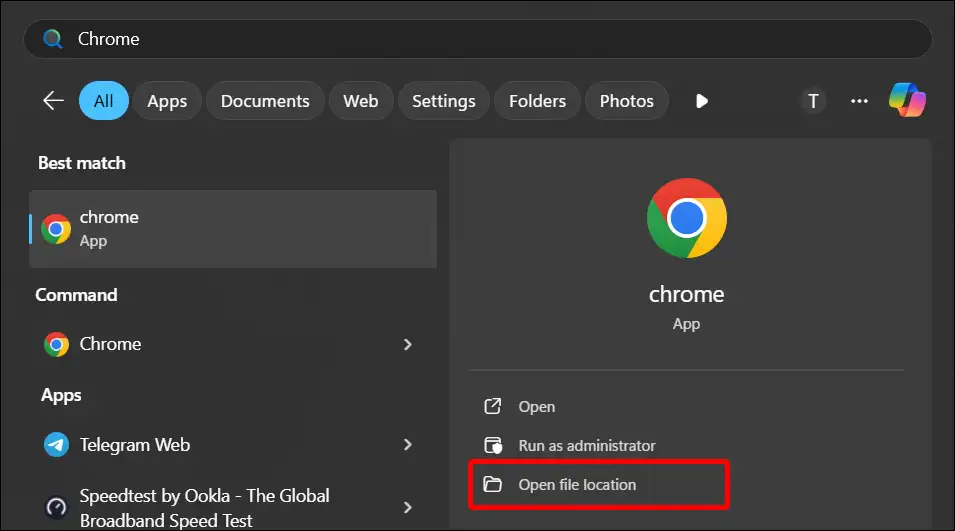 chrome open file location