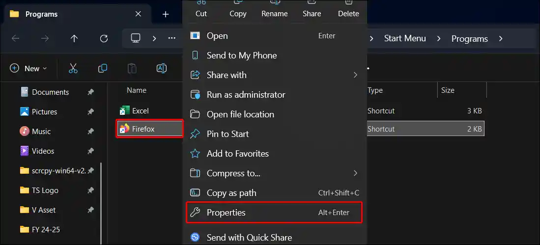 firefox exe properties