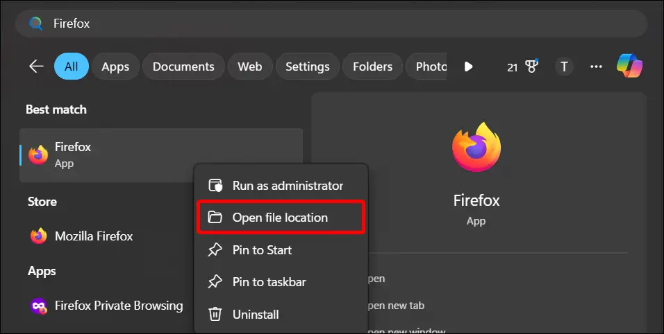 firefox open file location