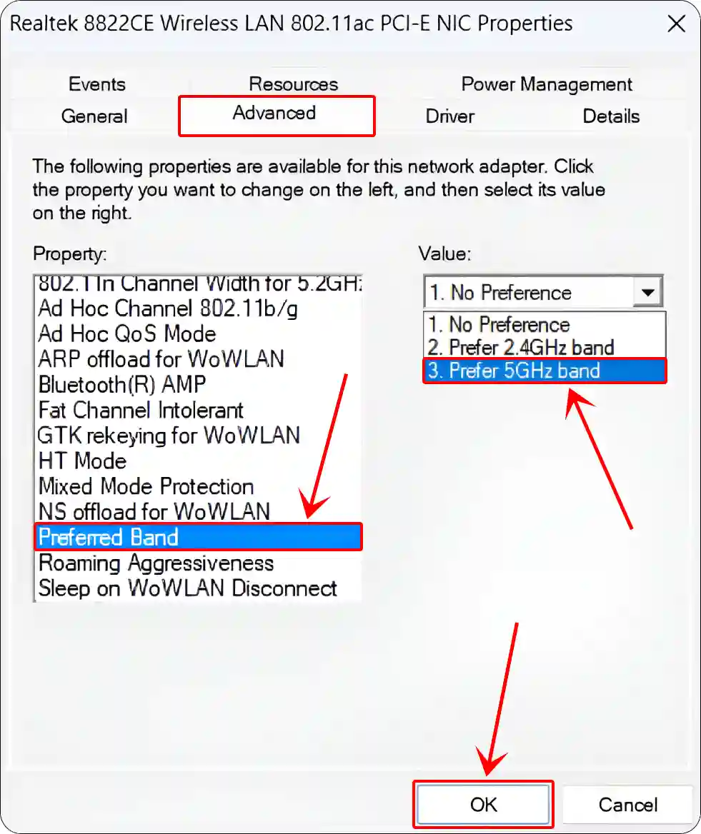 force 5ghz wifi windows 11