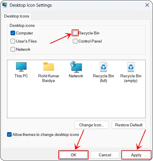 hide recycle bin desktop icon settings