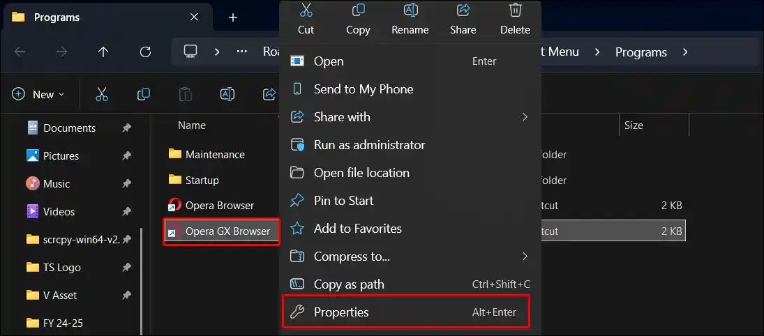 opera gx exe properties