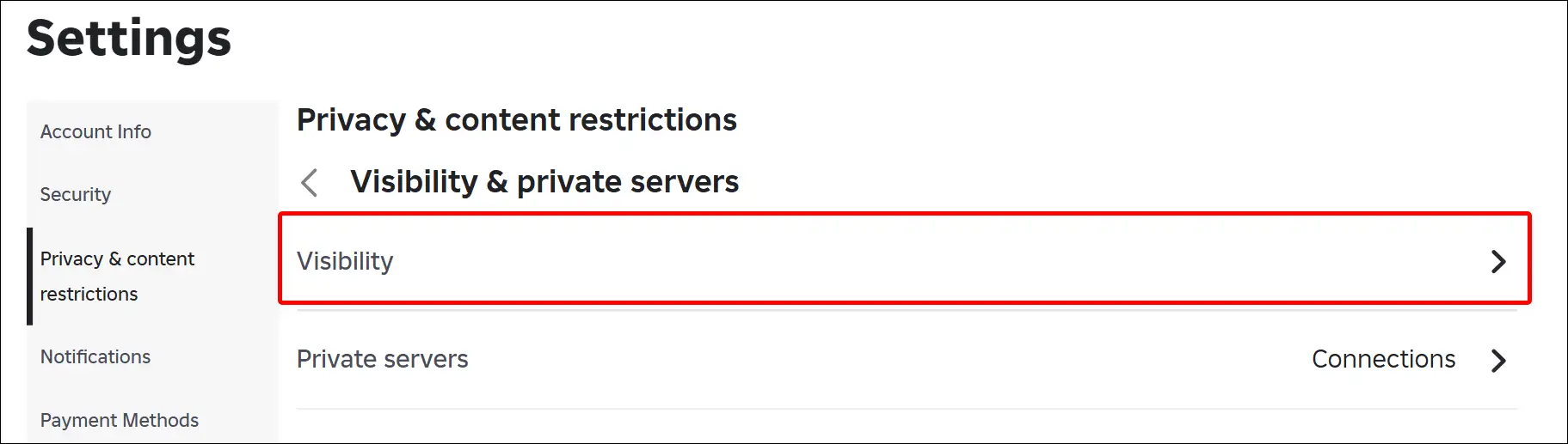 roblox web visibility settings