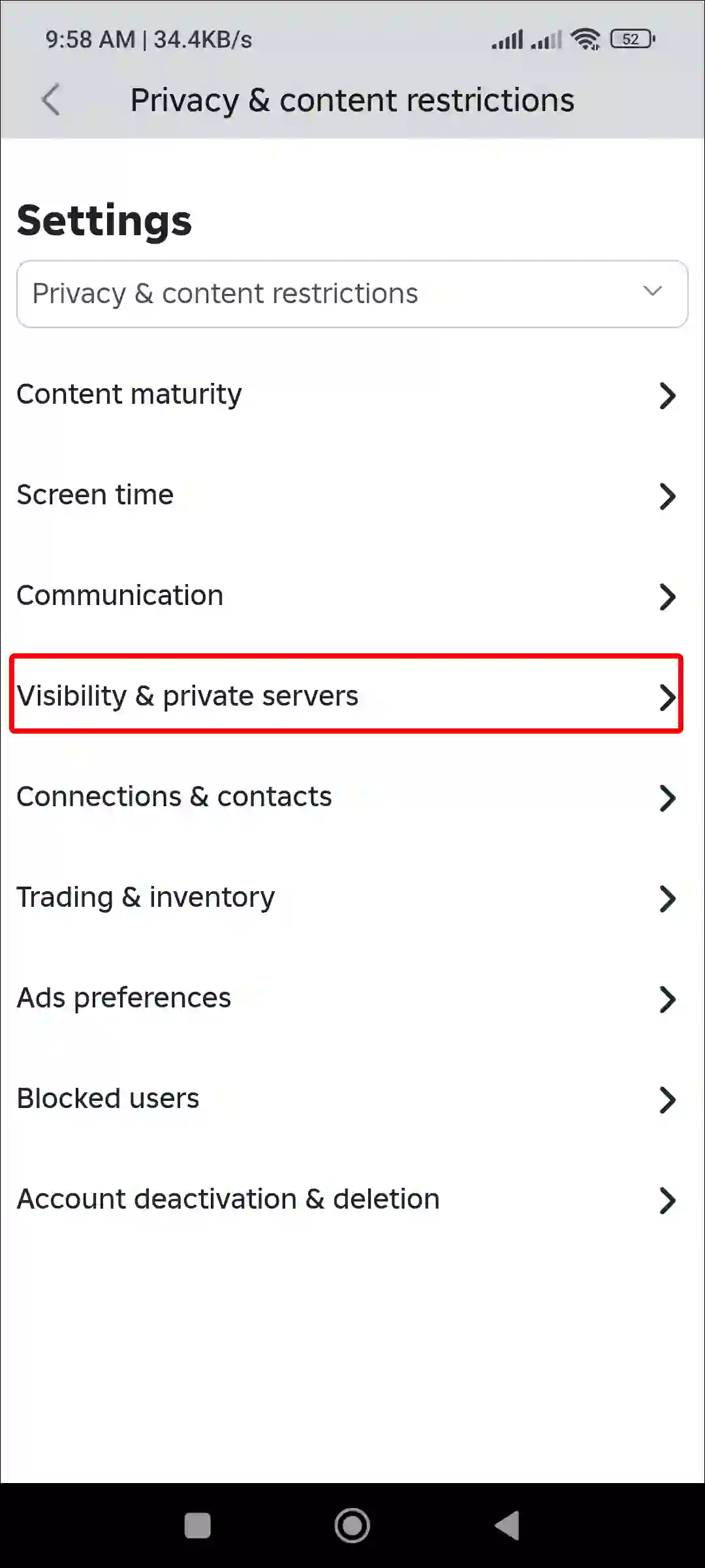 visibility & private servers roblox mobile