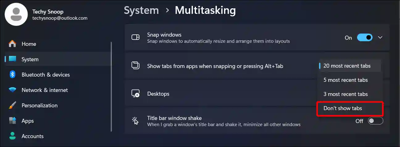 windows 11 alt+tab don't show tabs