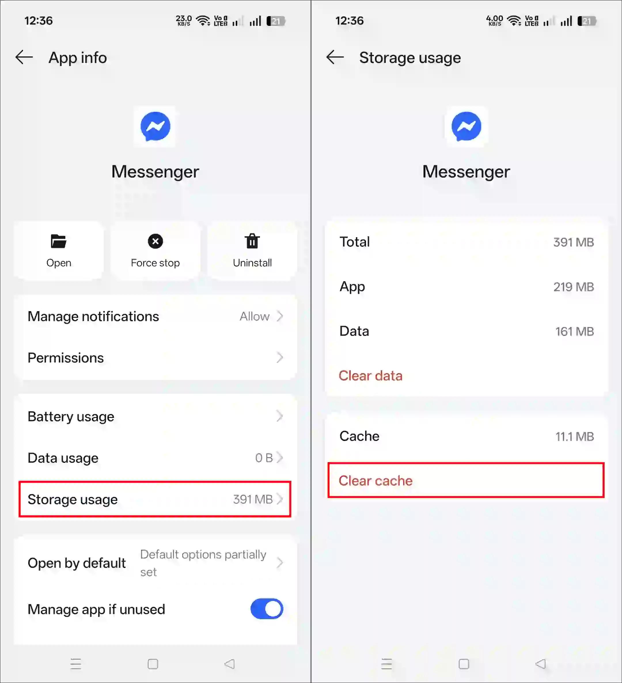 clear messenger cache android