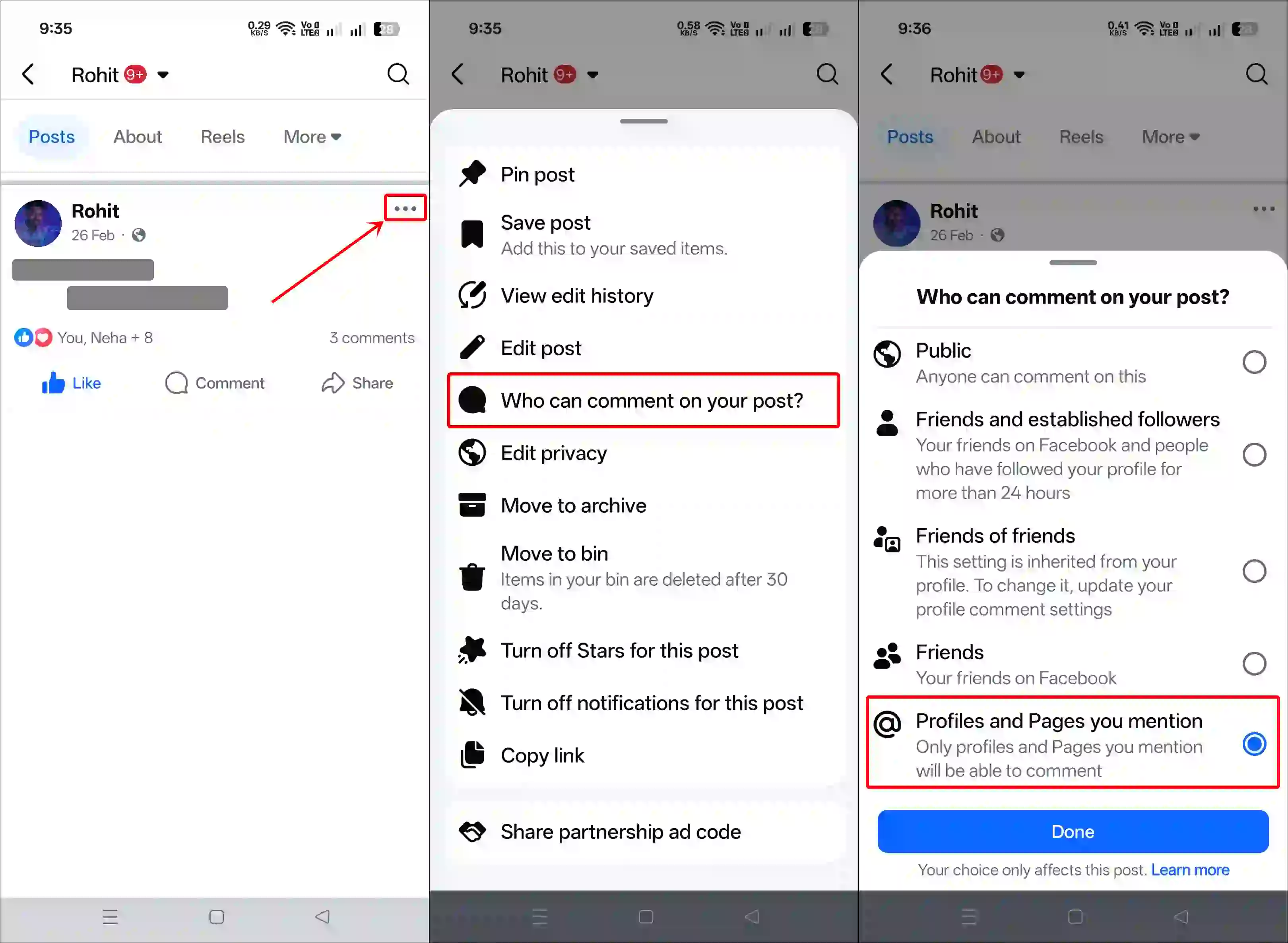 Disable comments on a single fb post on mobile