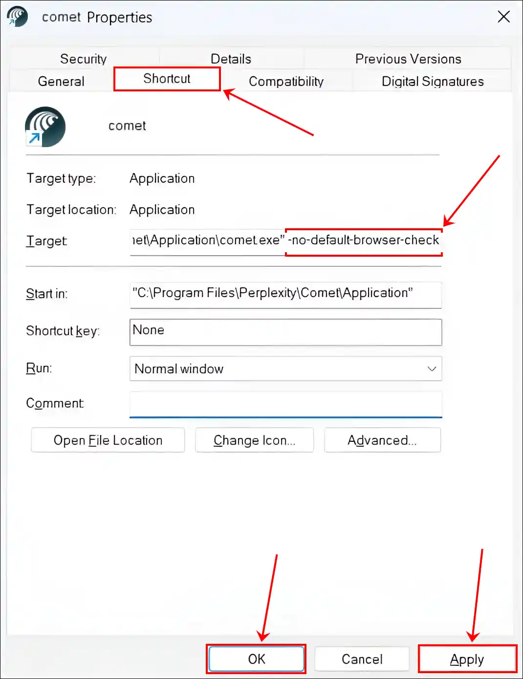 Disable the "Set Comet as default" prompt in the Comet browser