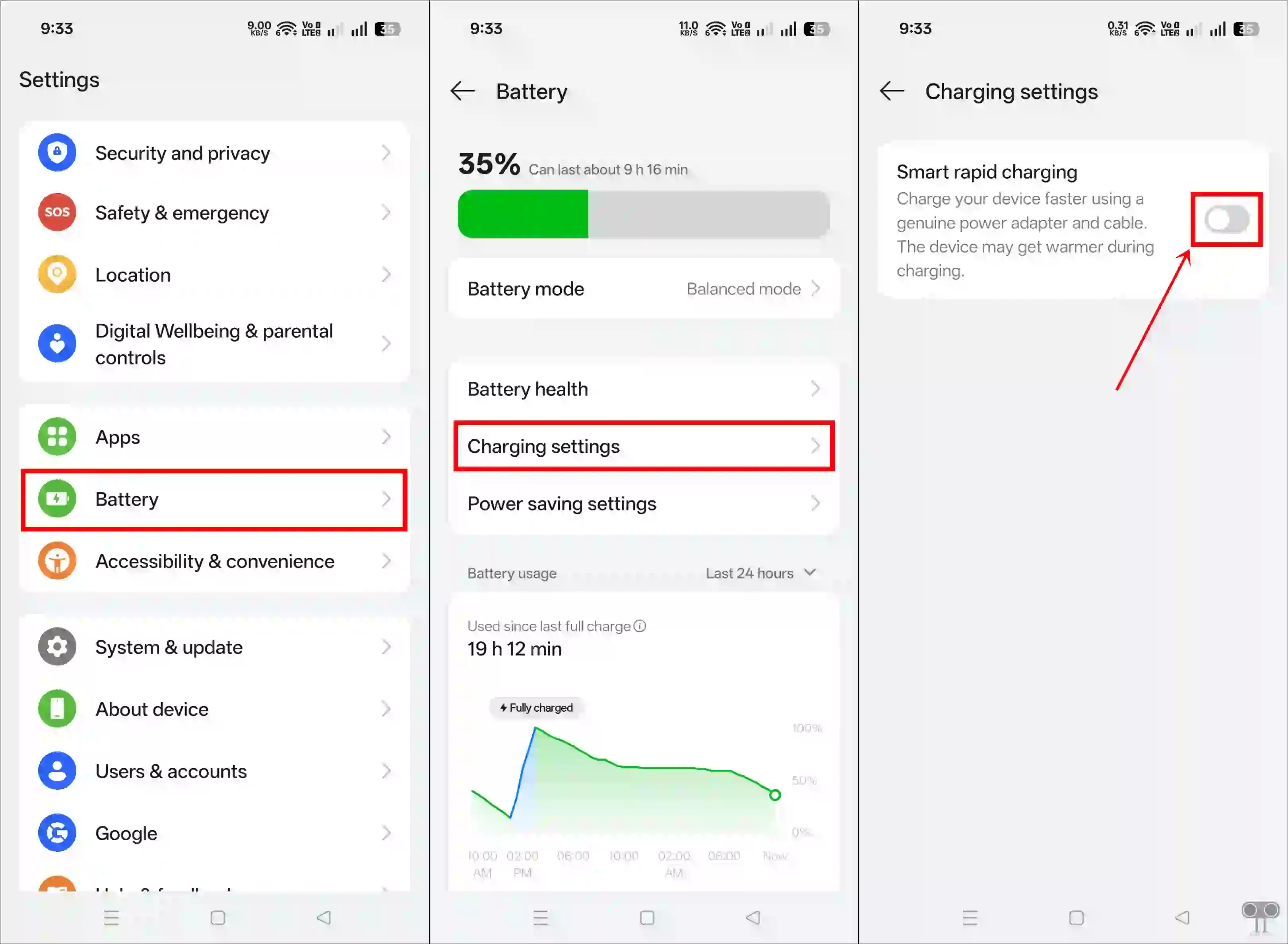 Disable smart rapid charging on your Android phone