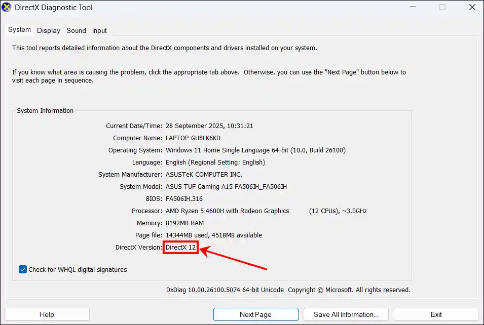 Find your current DirectX version using the Run dialog box