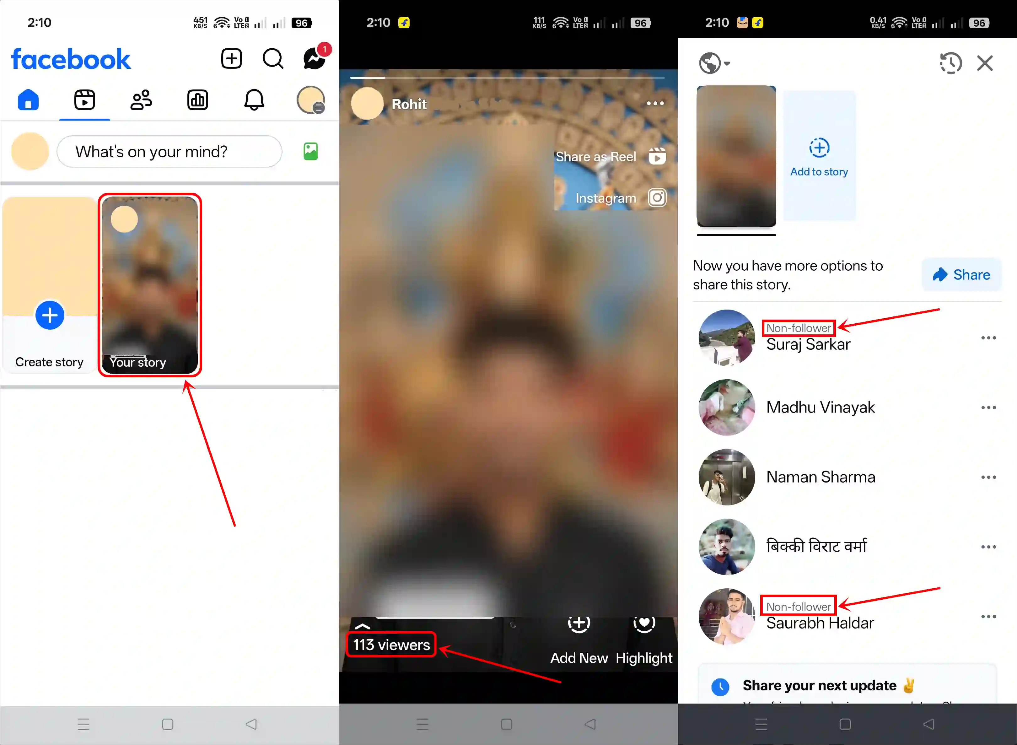 Find names of non-followers on your Facebook story
