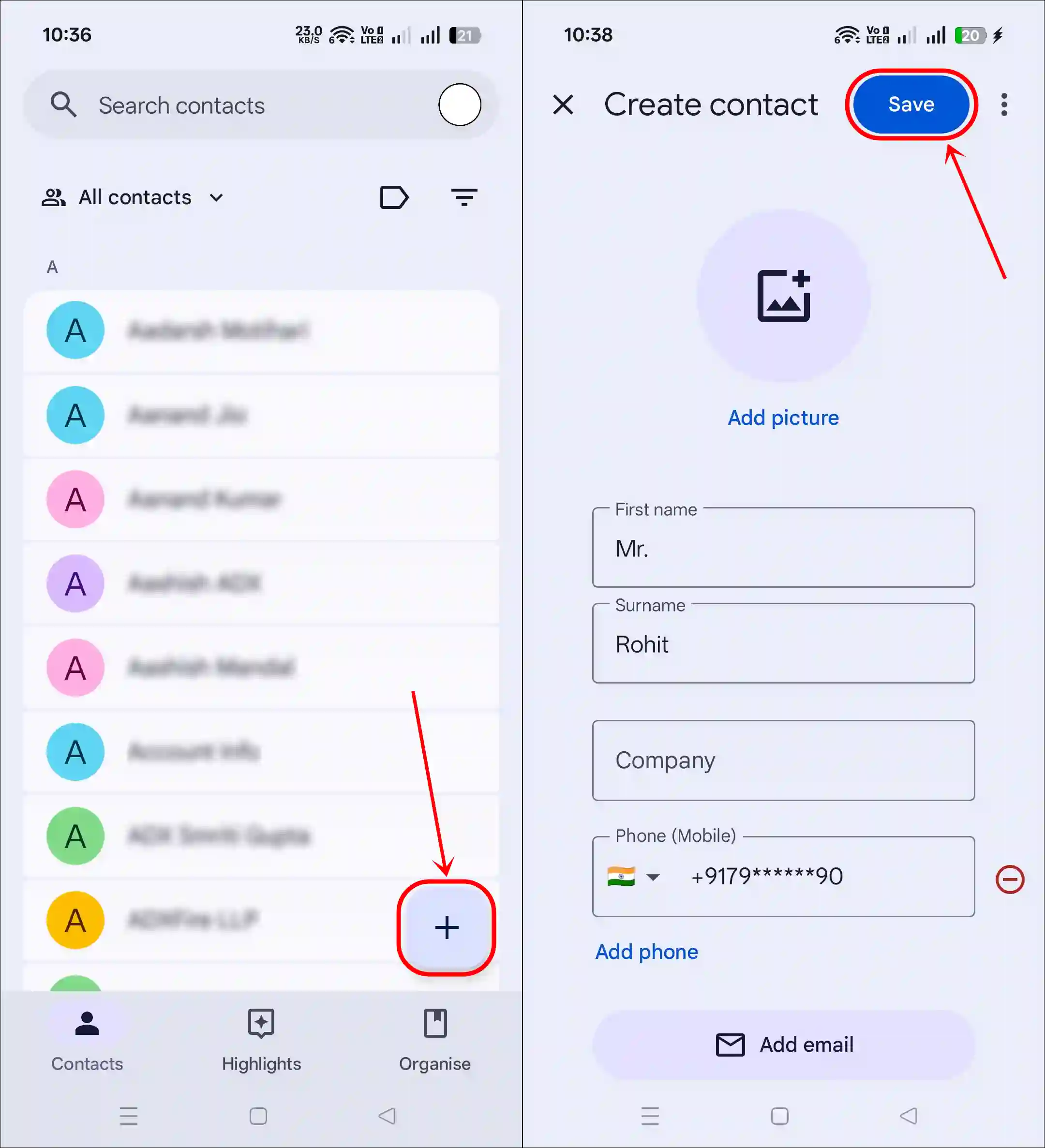 Add a new contact to the Gmail address book on your phone