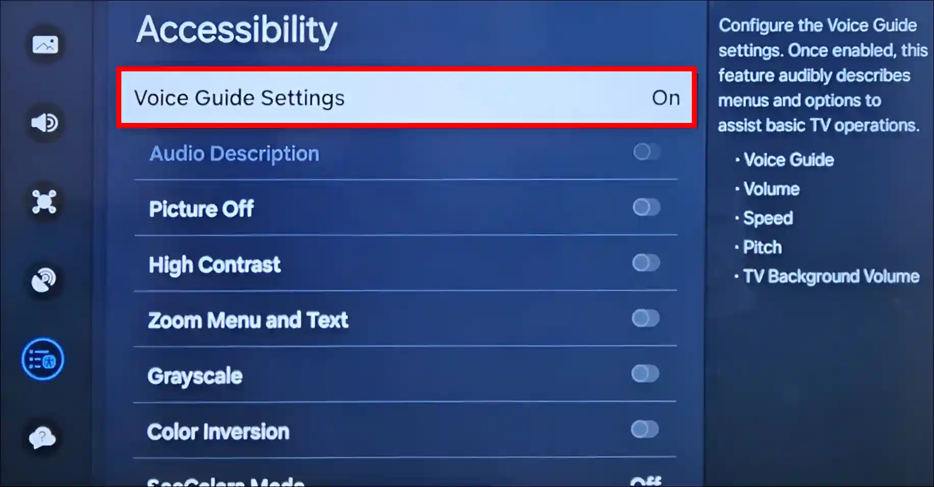 turn off voice guide samsung tv