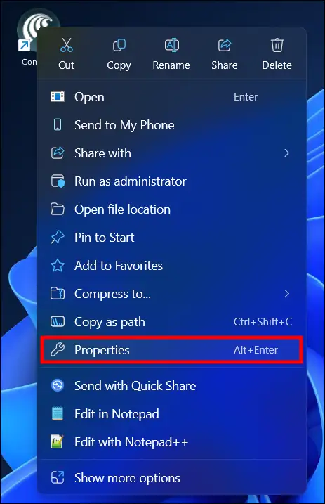 windows 11 comet properties