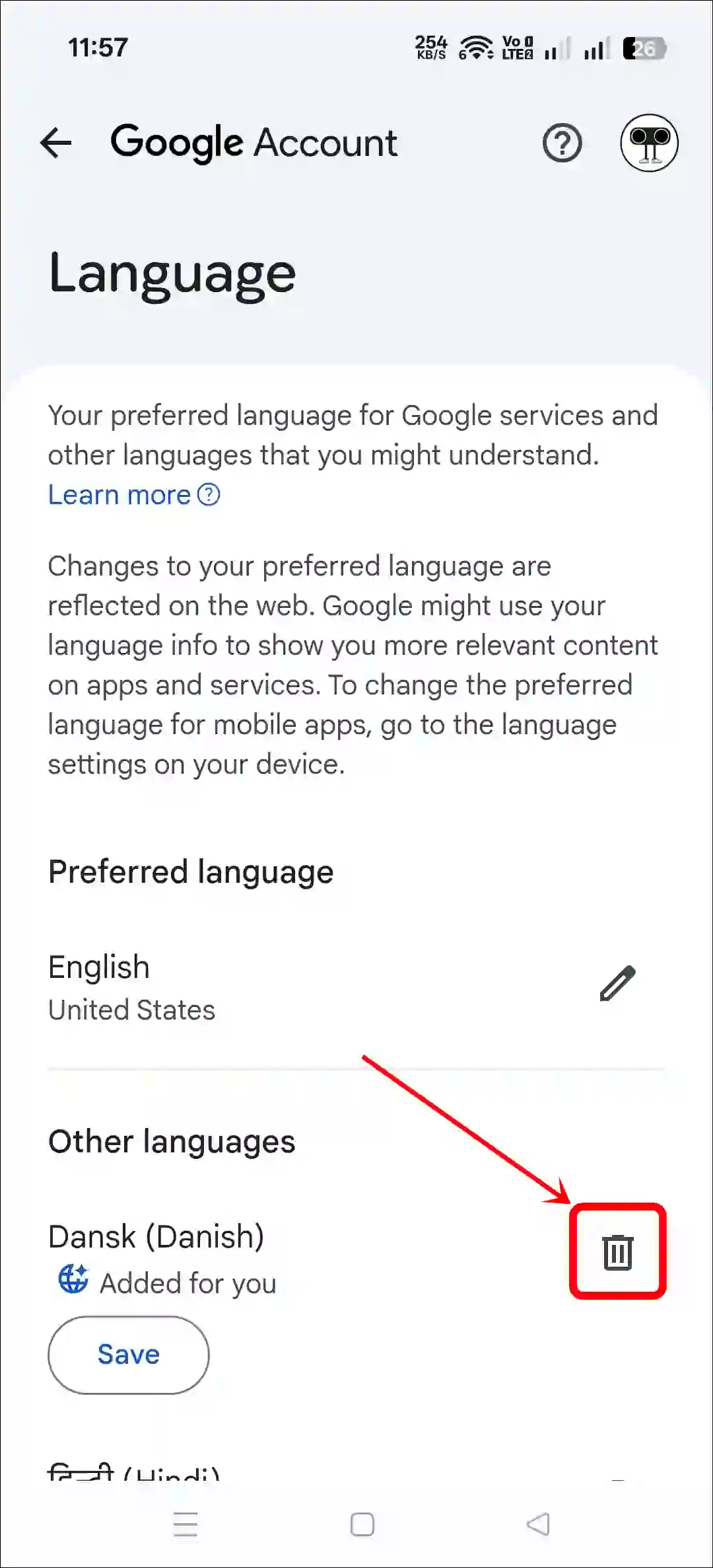 Change the Google Photos app language to English on Android and iPhone