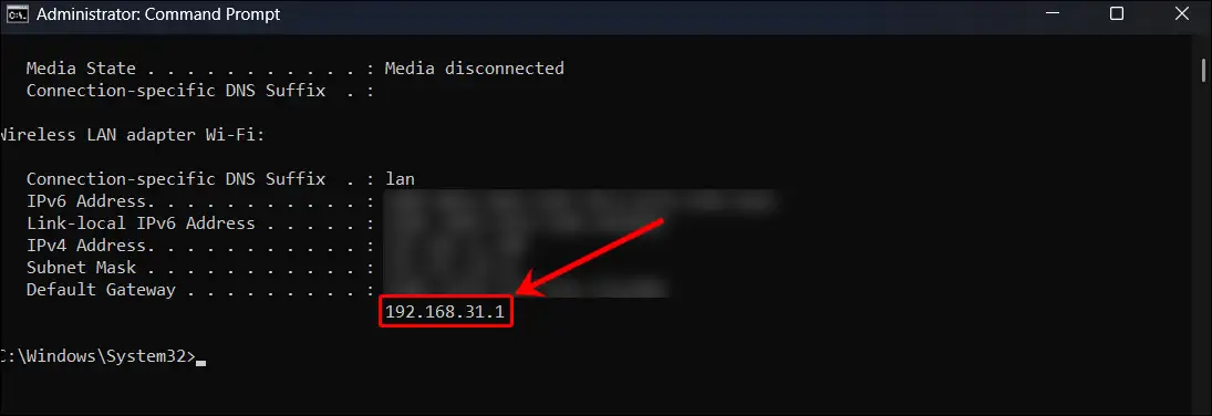 Check the default gateway in Windows 11/10