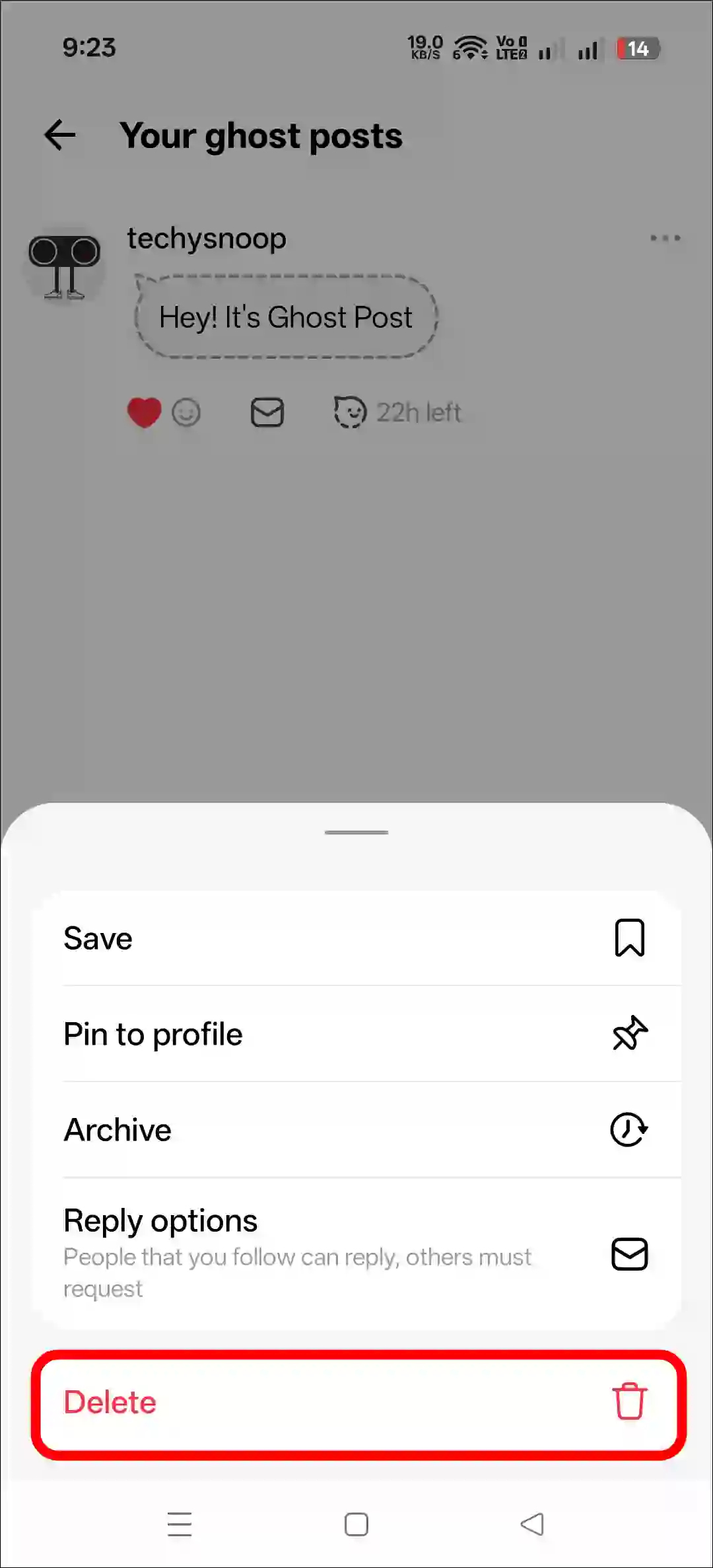 Delete a ghost post in the Threads app