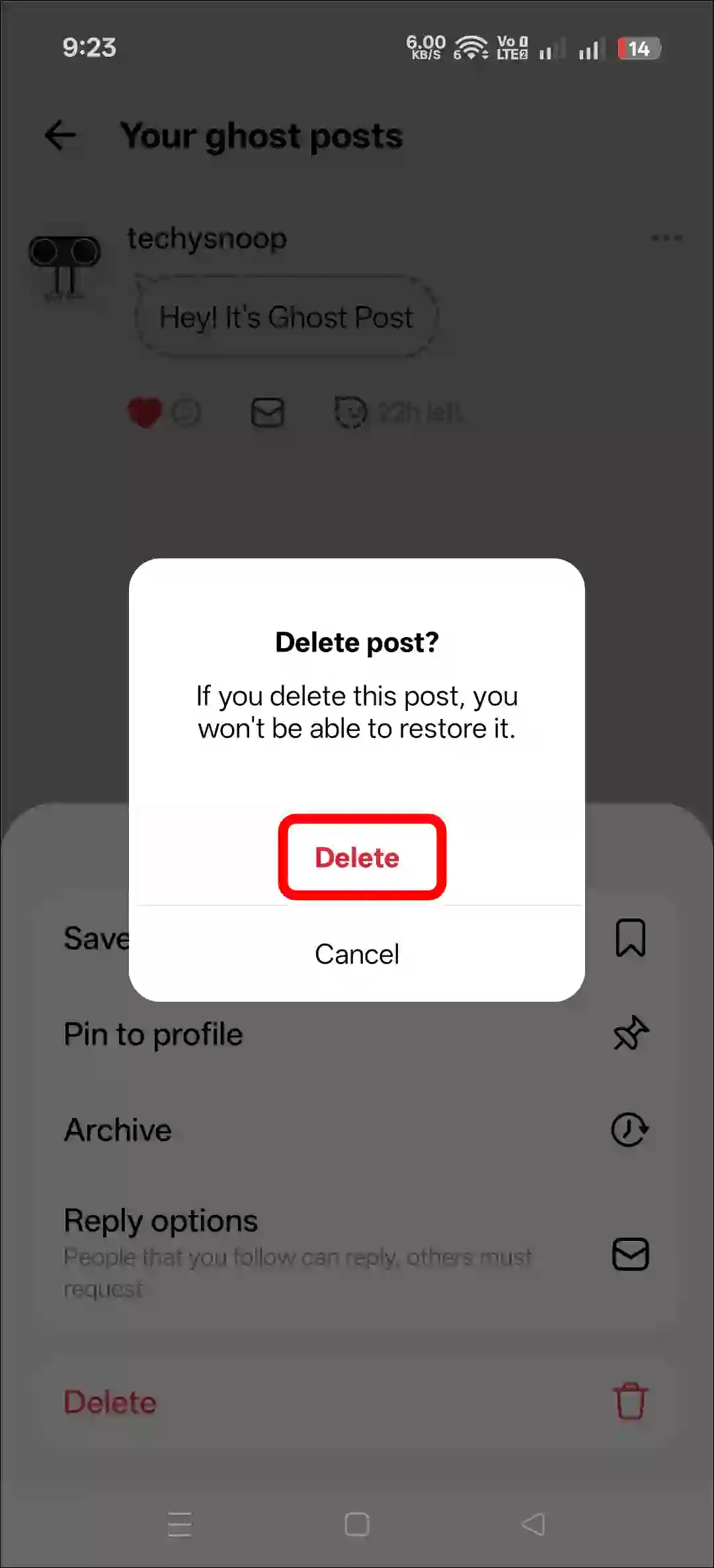 Delete a ghost post in the Threads app