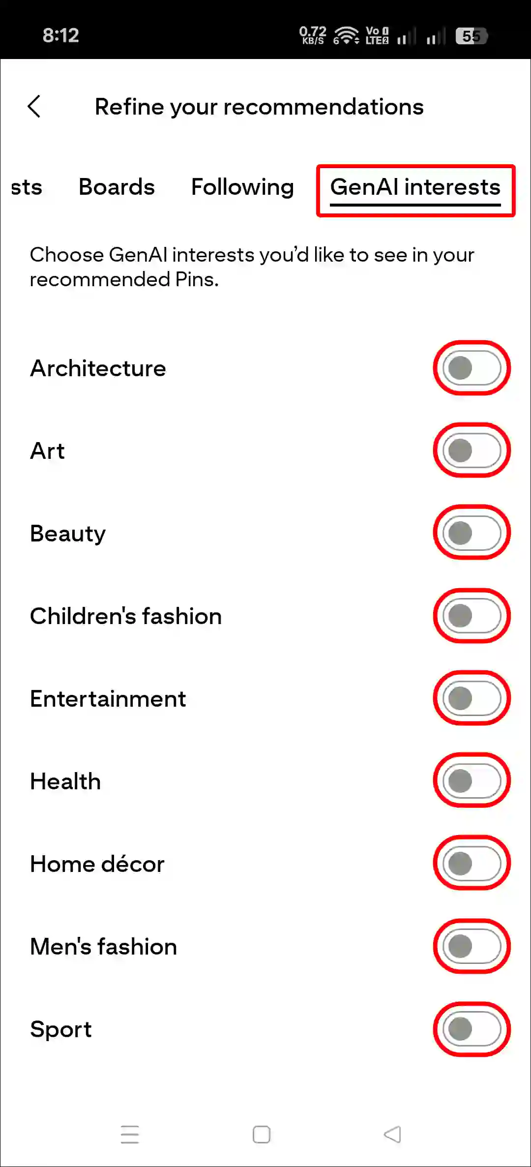 disable ai-generated images on pinterest mobile
