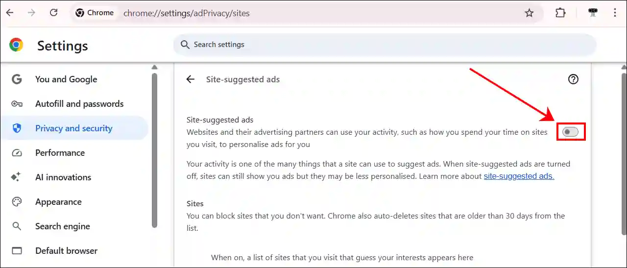 disable chrome site-suggested ads on pc