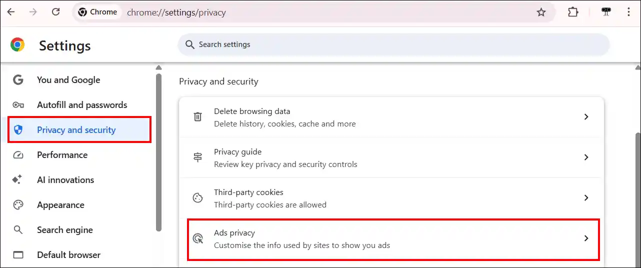 disable chrome site-suggested ads on pc