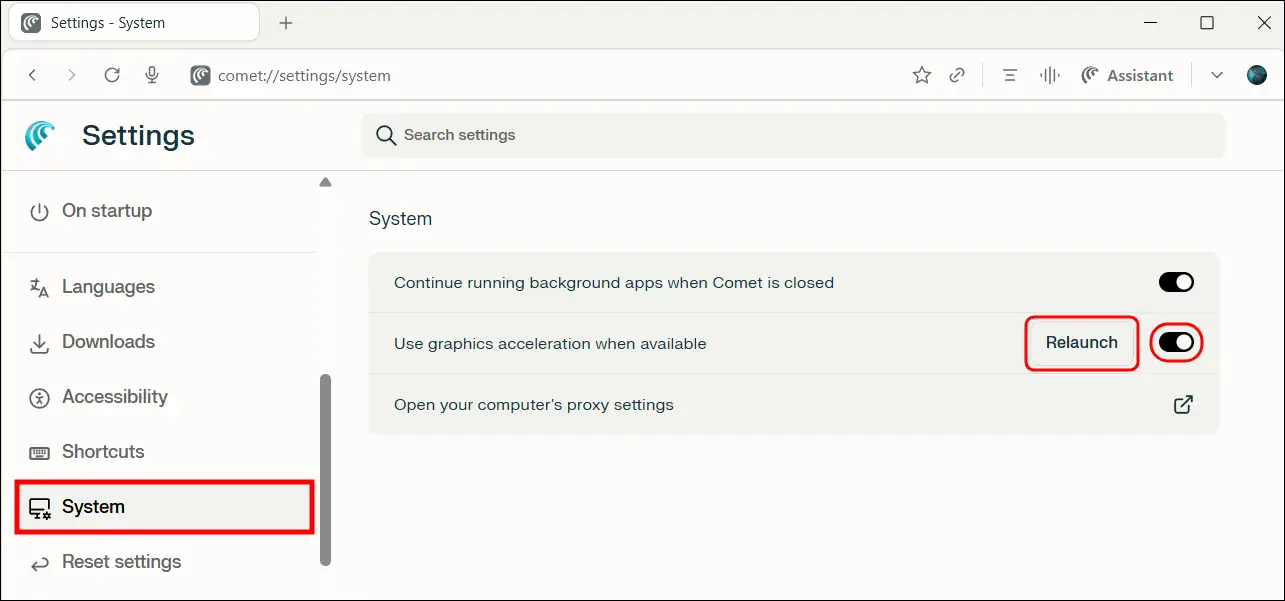 enable comet browser hardware acceleration