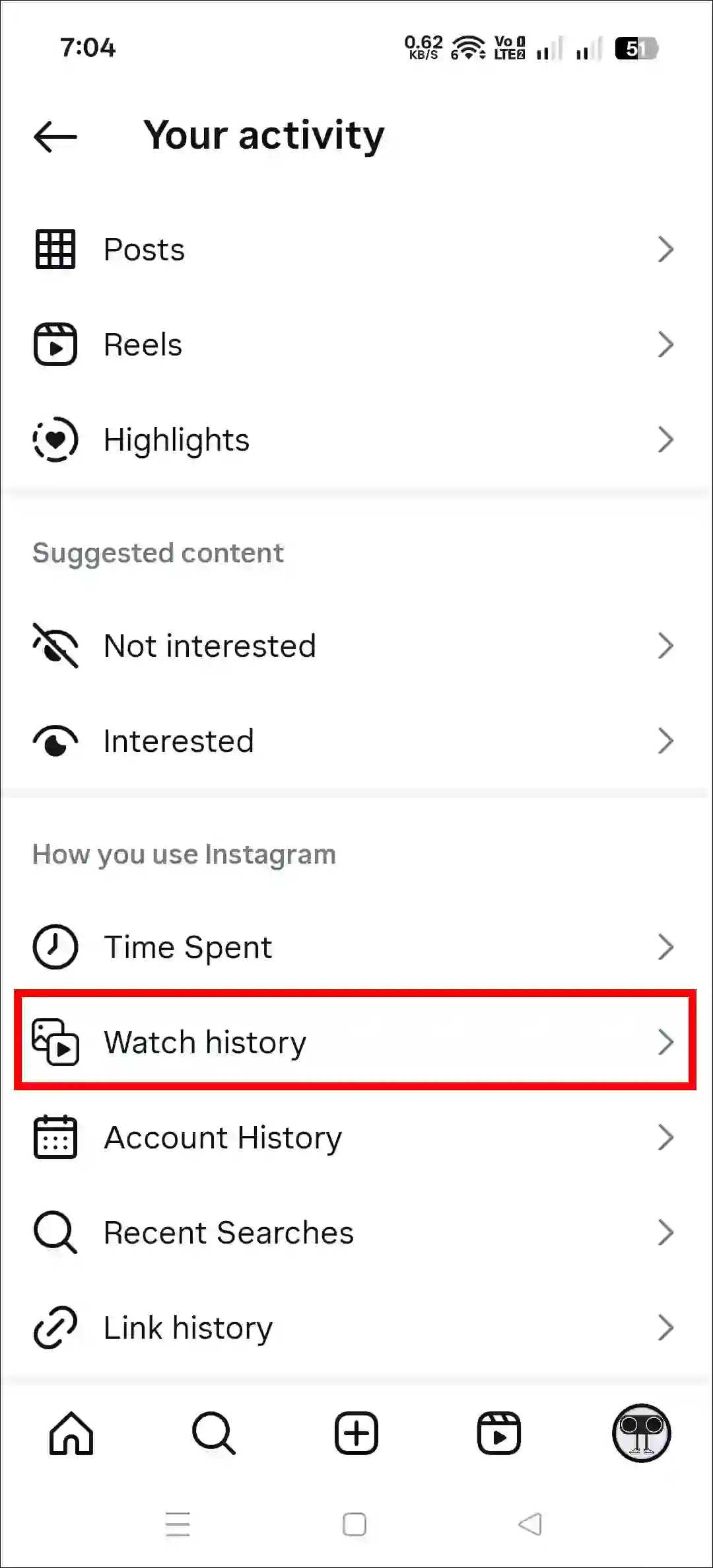 Find a reel you watched on Instagram but didn't like or save