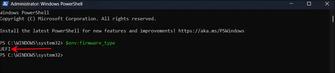 Find if your BIOS is set to UEFI mode using PowerShell