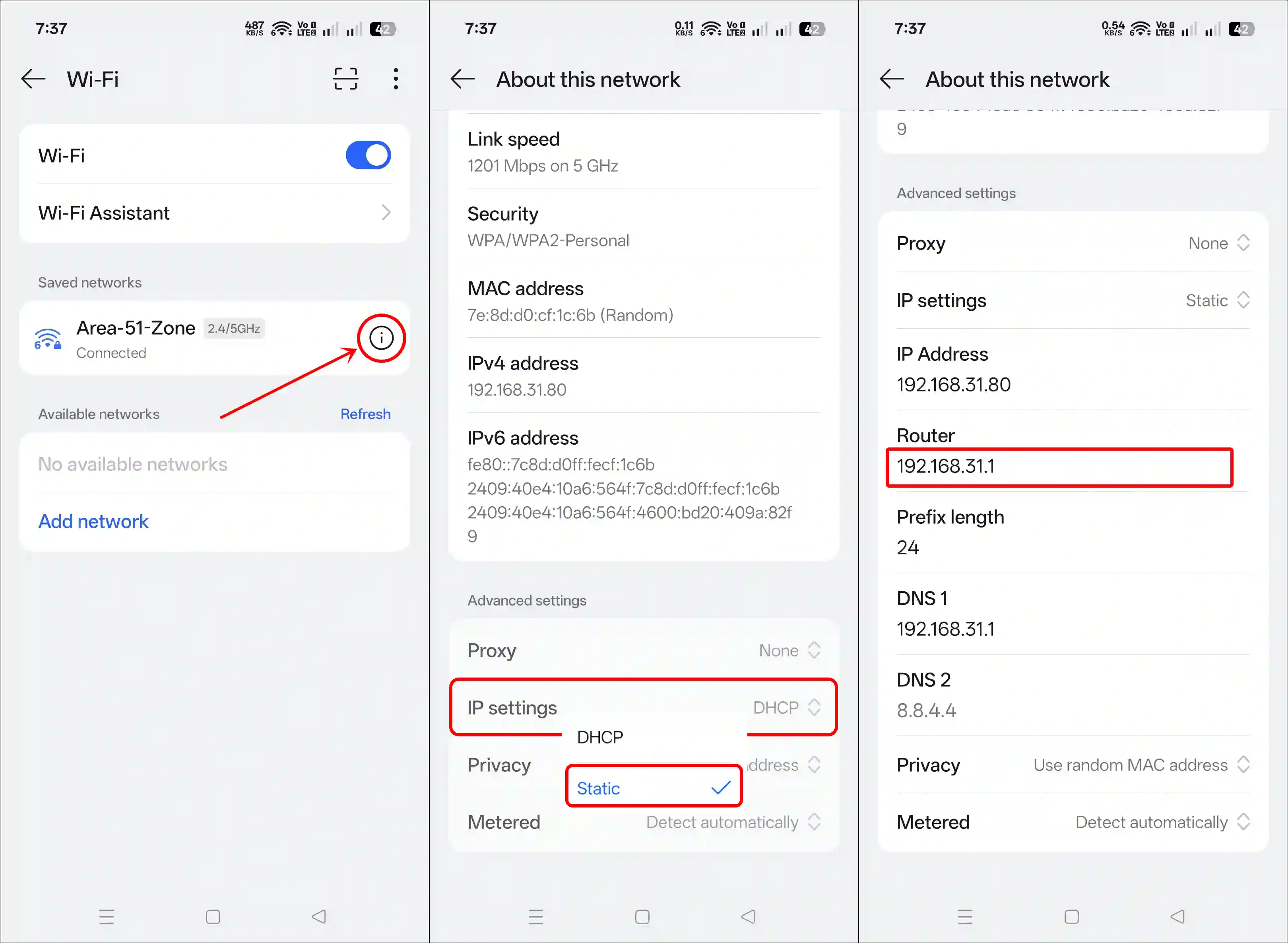 Get the default gateway IP address on an Android phone