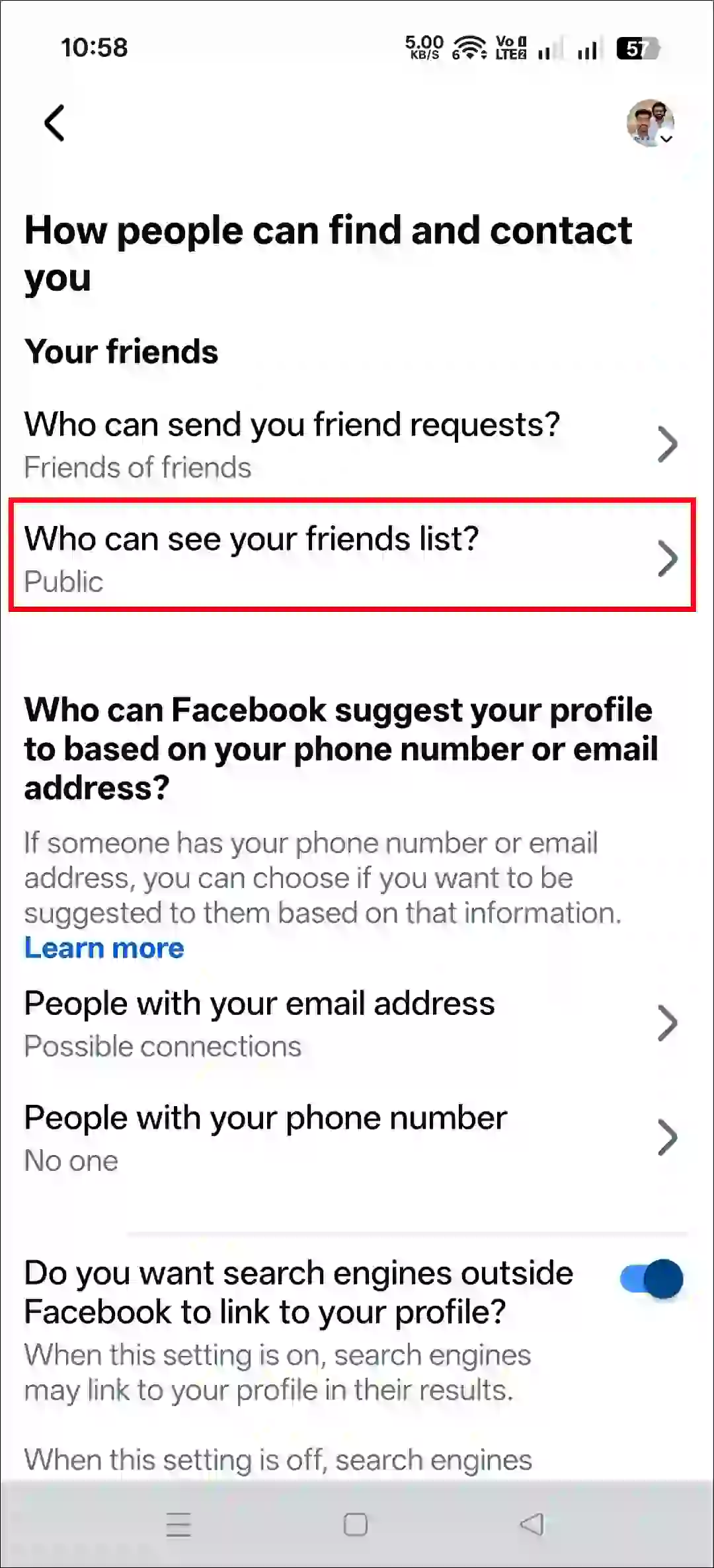hide friends list on facebook profile on mobile