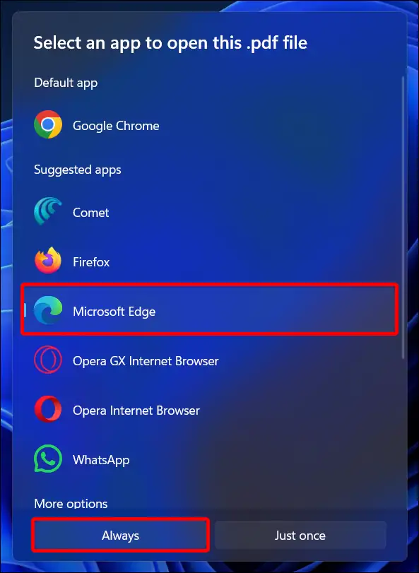 Make Edge the default browser to open PDF files